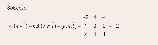 Ejemplo de clculo del producto mixto de tres vectores