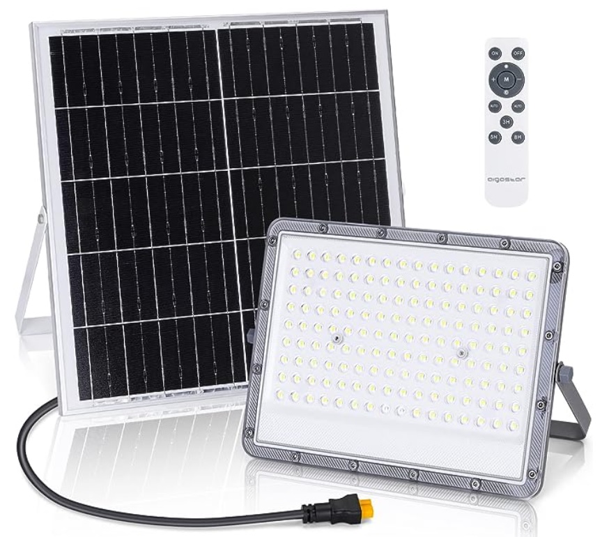 Foco LED solar con mando a distancia, 200W, 6500K luz blanca. Resistente al agua IP65