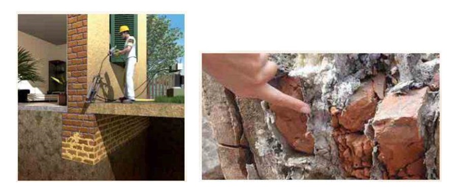 Relleno para la mejora de muros de mampostera. URETEK