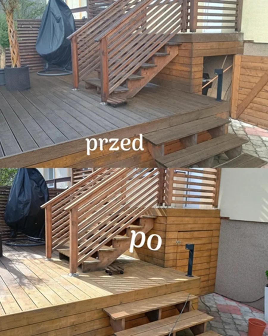 Before and After Cleaning Wooden Structures Using a Laser Paint Removal Machine