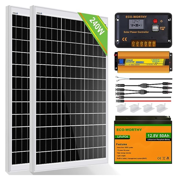 ECO-WORTHY 240W 12V Kit Panel Solar con Batera [+info]
