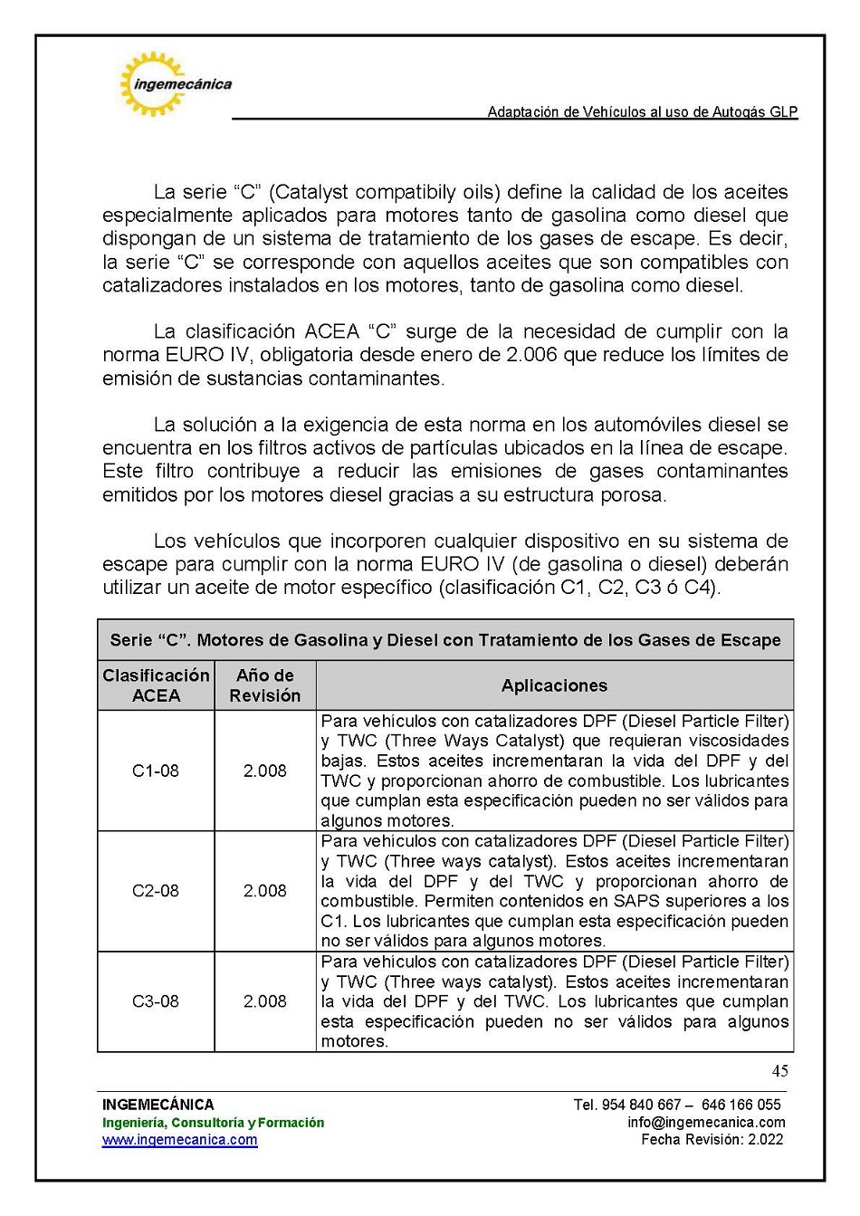 Curso para la Adaptacin de Vehculos al uso de Autogs GLP. Pgina 45