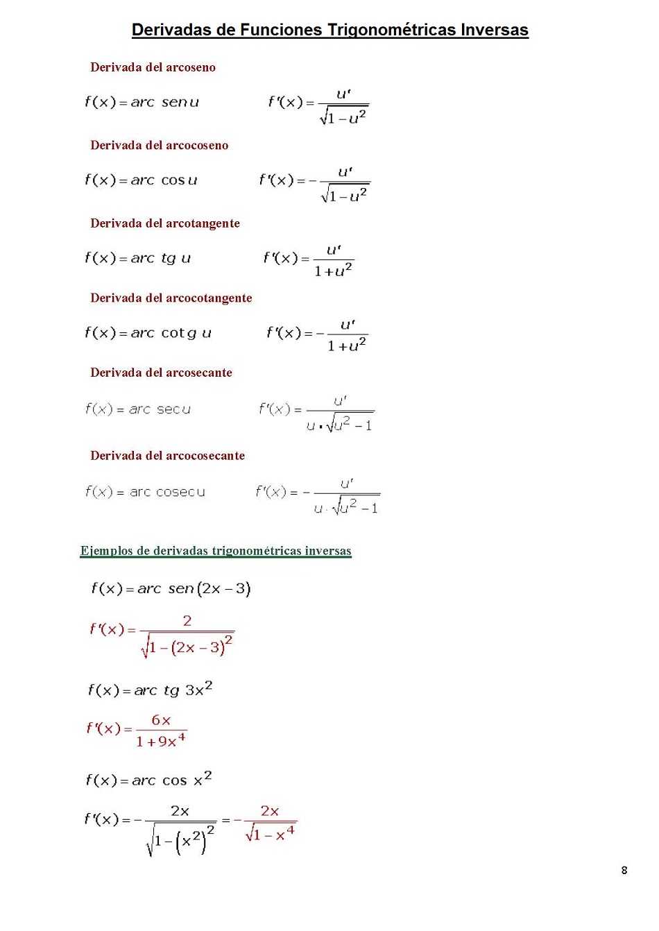 Reglas de derivacin. Pgina 08