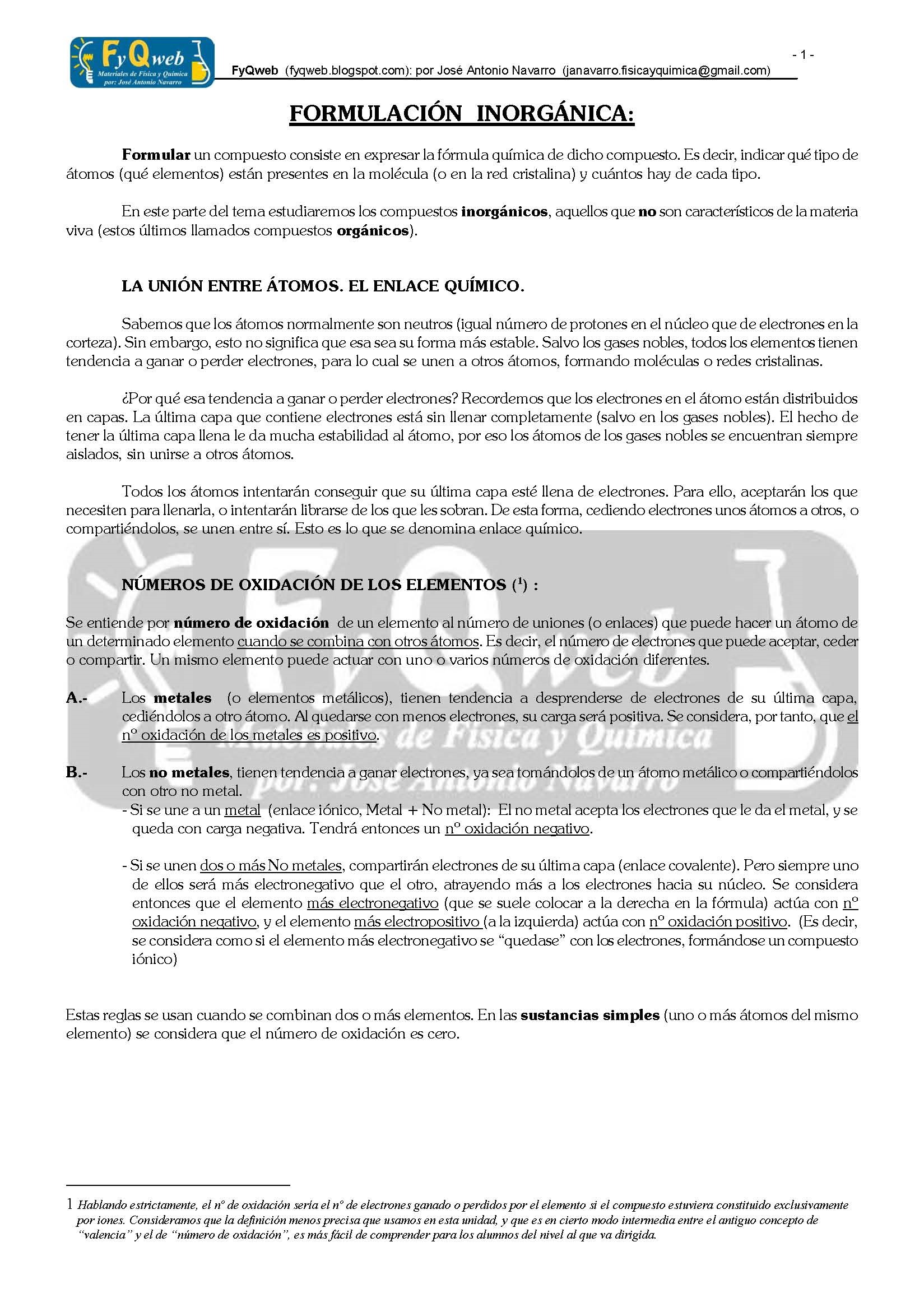 Formulacin Inorgnica