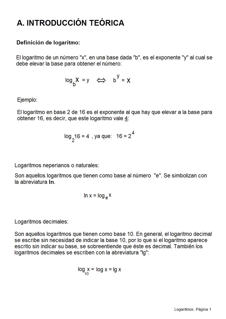 Logaritmos. Pgina 01