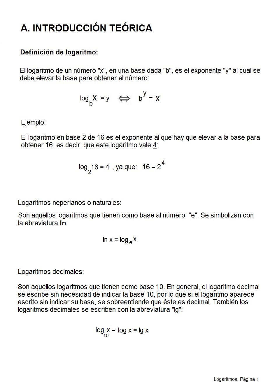 Logaritmos. Pgina 01