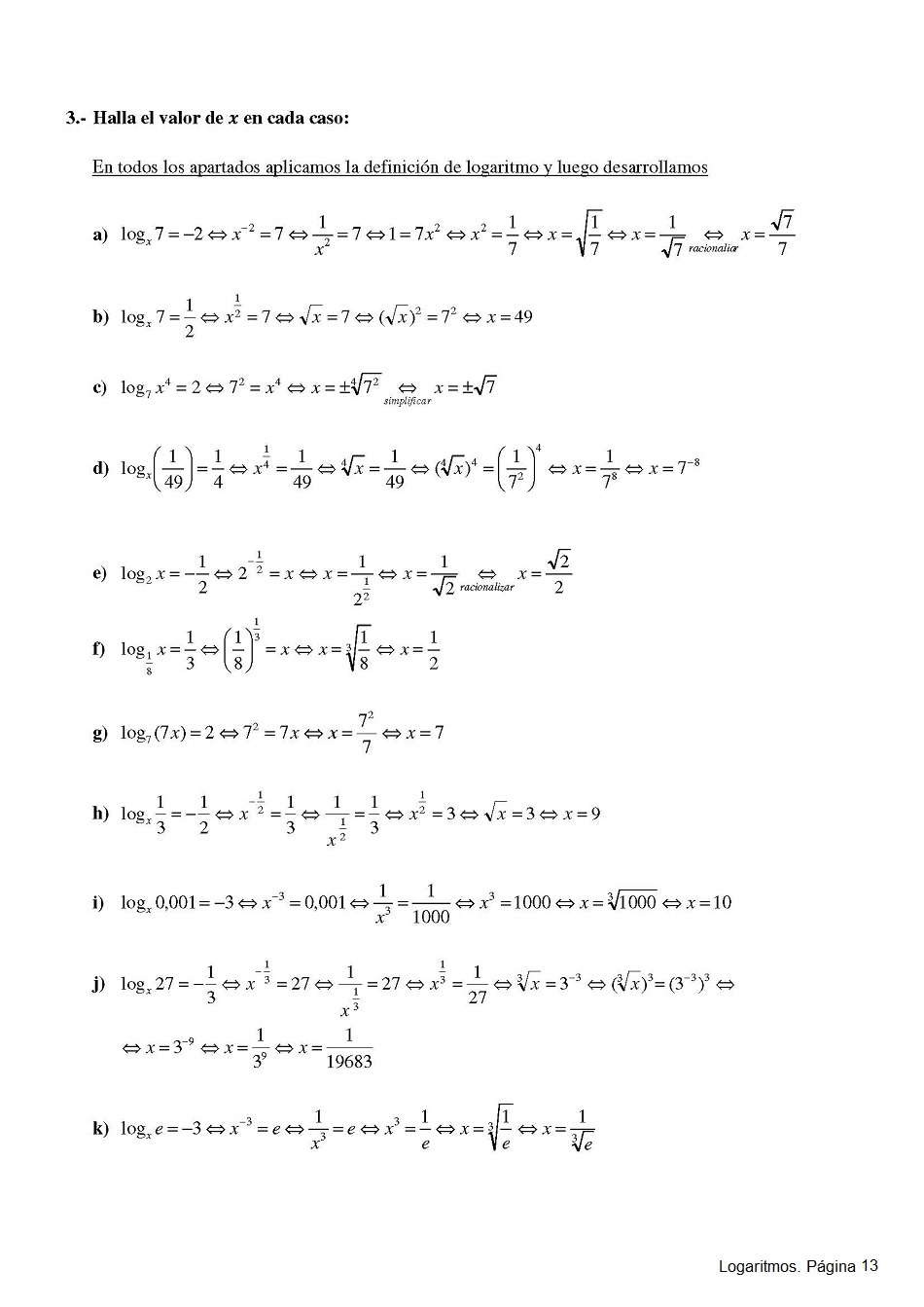 Logaritmos. Pgina 13