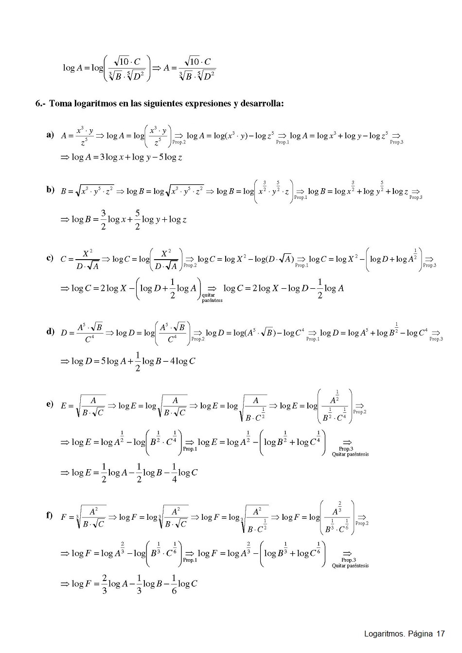 Logaritmos. Pgina 17