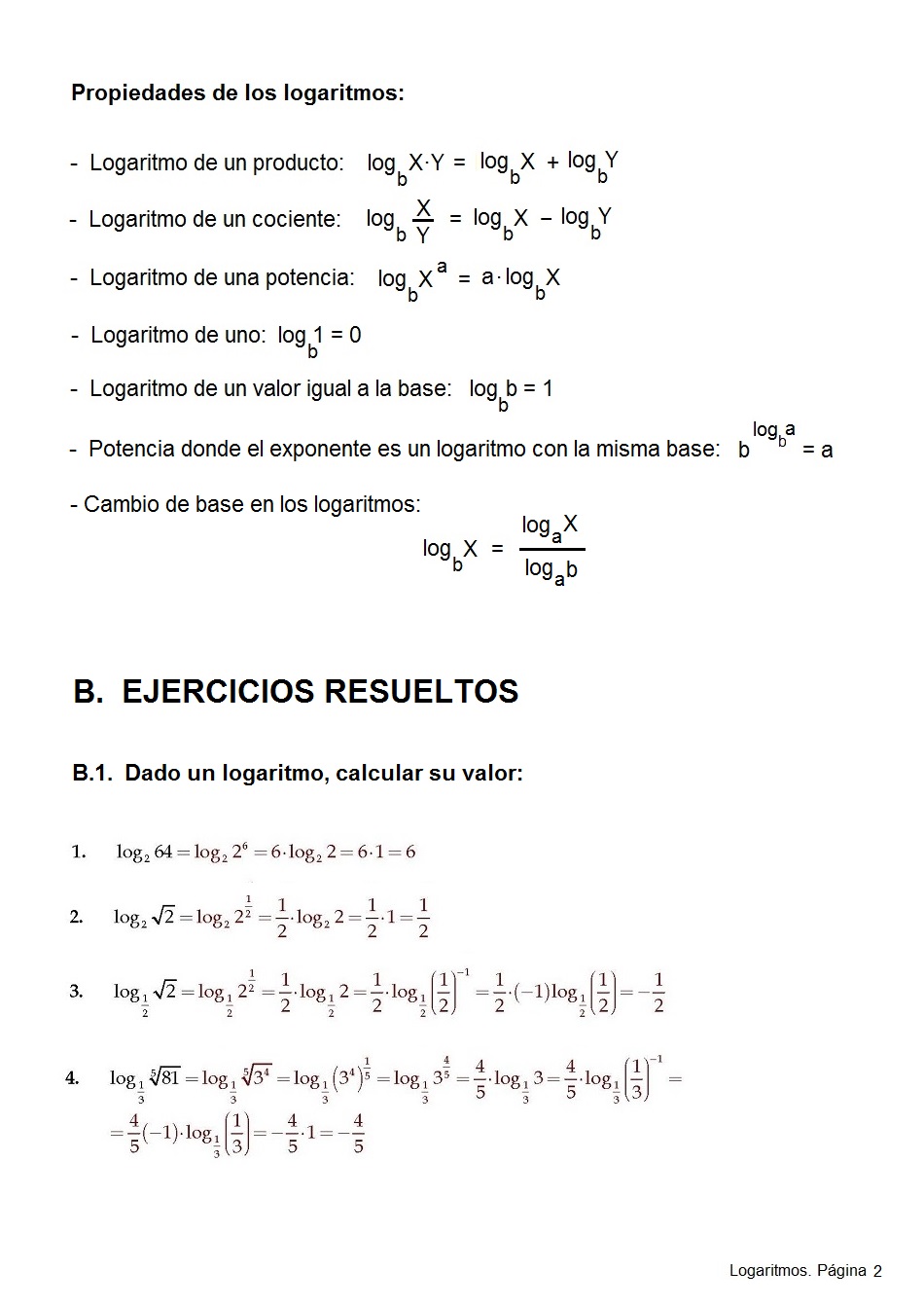 Logaritmos. Pgina 02