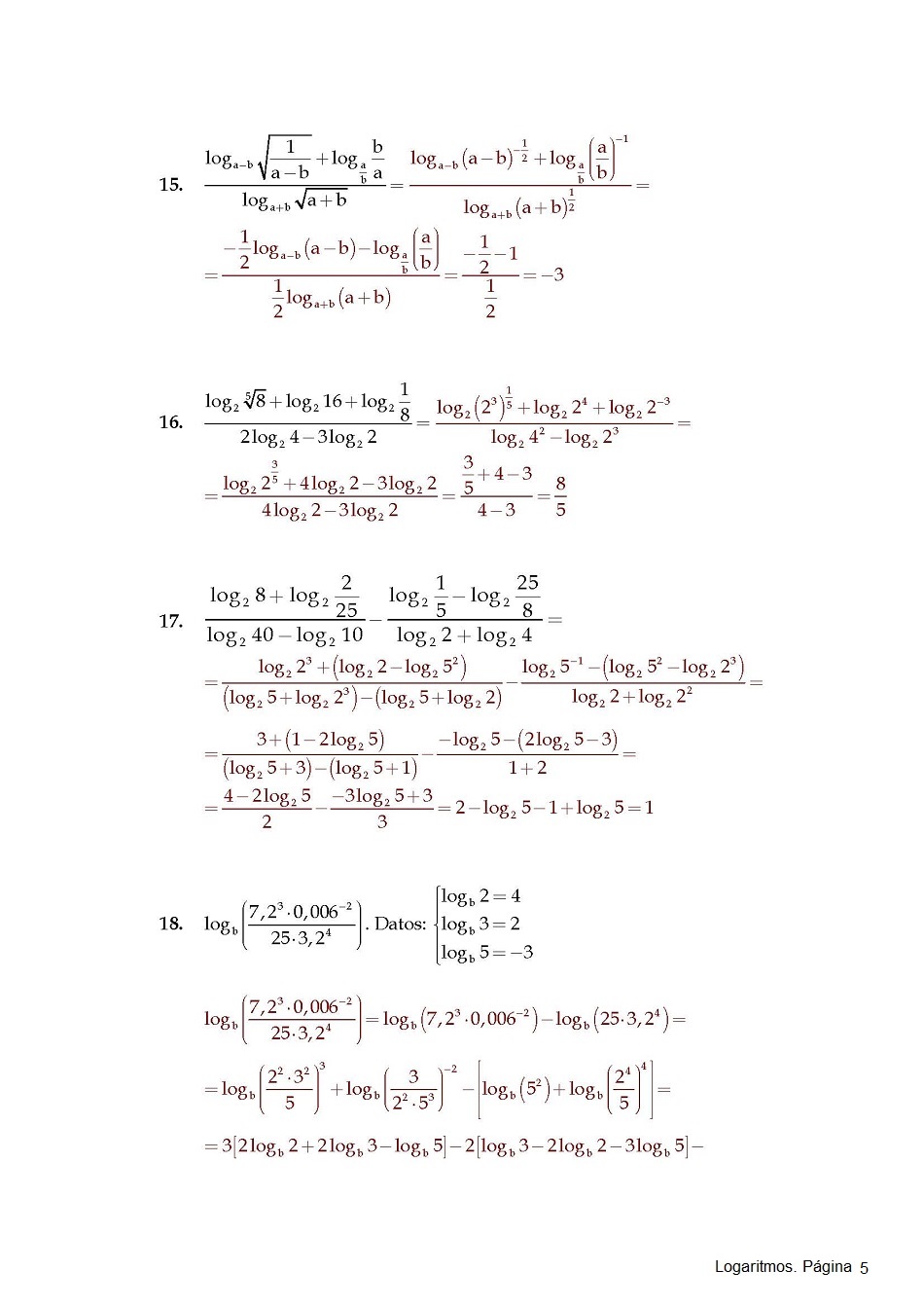 Logaritmos. Pgina 05