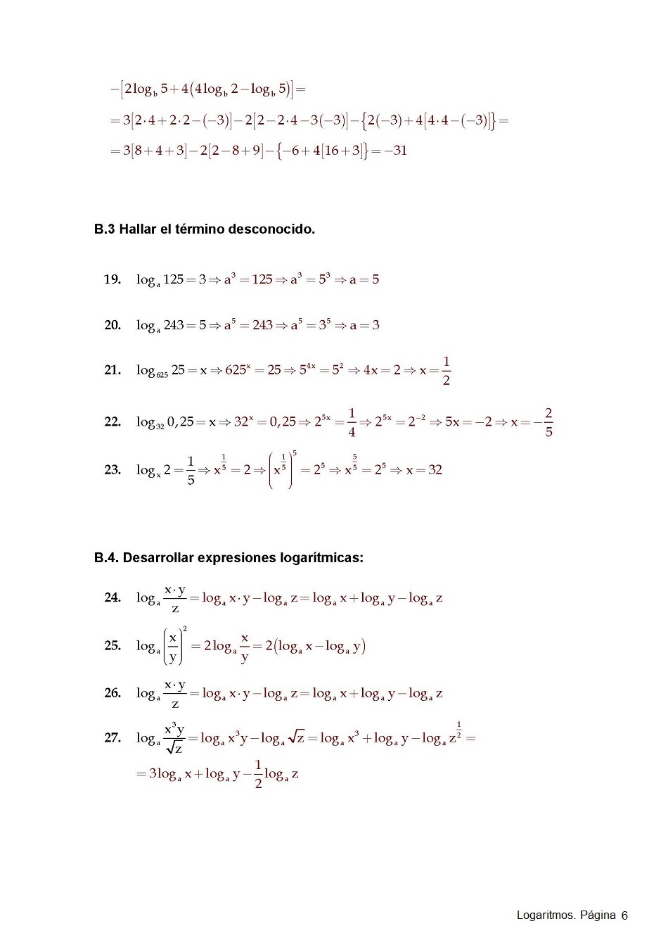 Logaritmos. Pgina 06