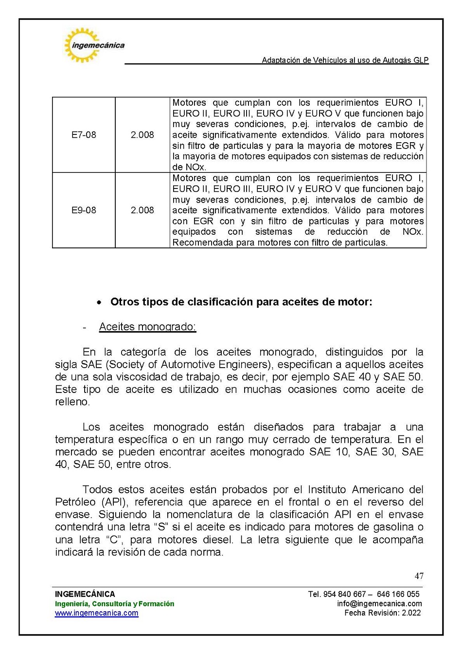 Curso para la Adaptacin de Vehculos al uso de Autogs GLP. Pgina 47