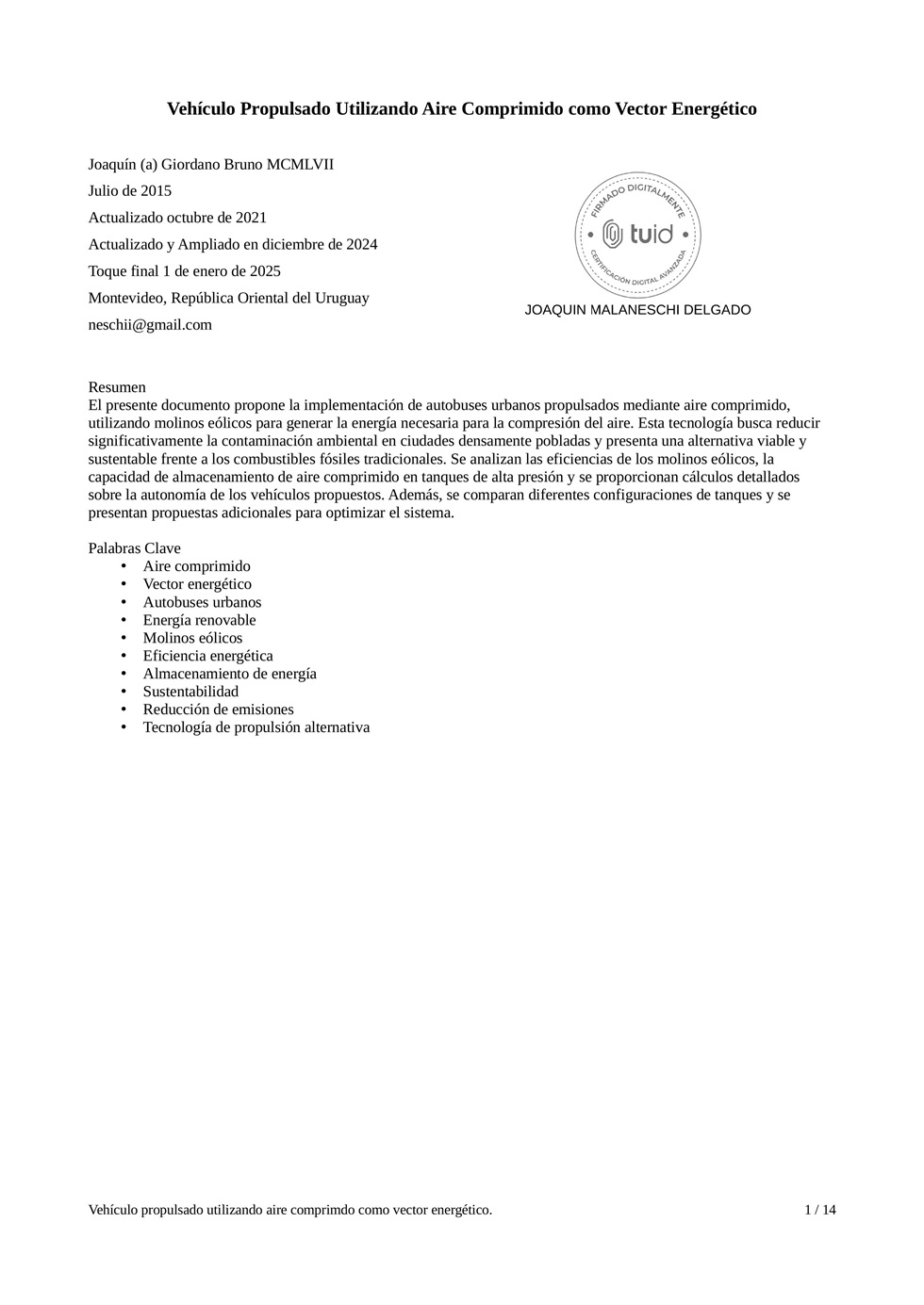 Vehculo propulsado utilizando aire comprimido como vector energtico