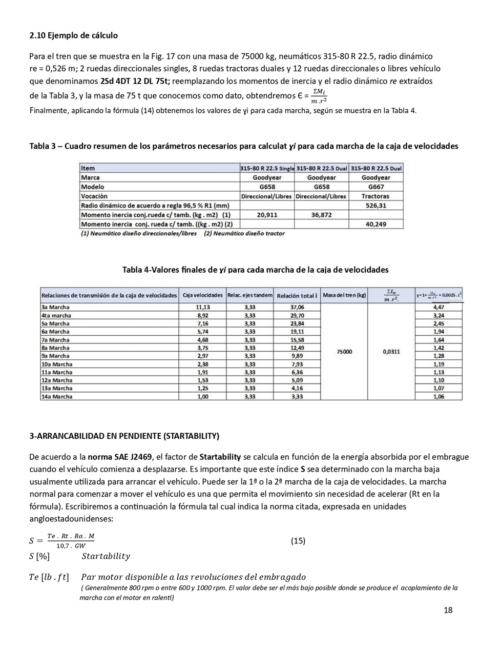 Clculo de la performance de camiones cargados. Pgina 18