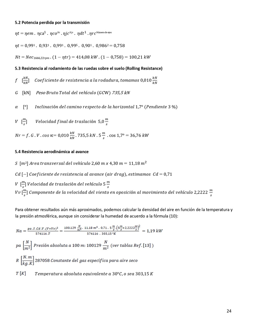 Clculo de la performance de camiones cargados. Pgina 24
