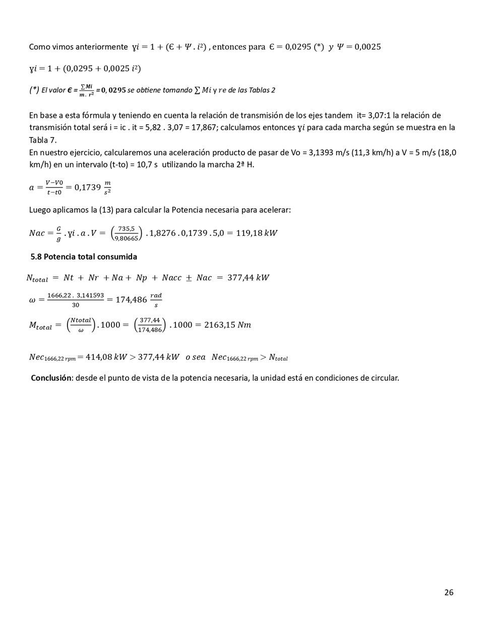 Clculo de la performance de camiones cargados. Pgina 26