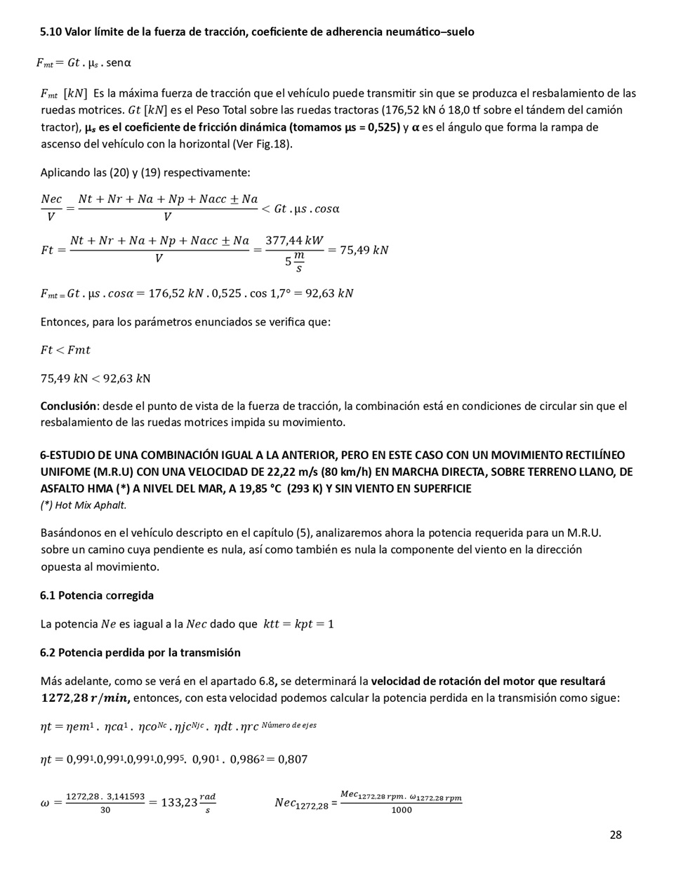 Clculo de la performance de camiones cargados. Pgina 28