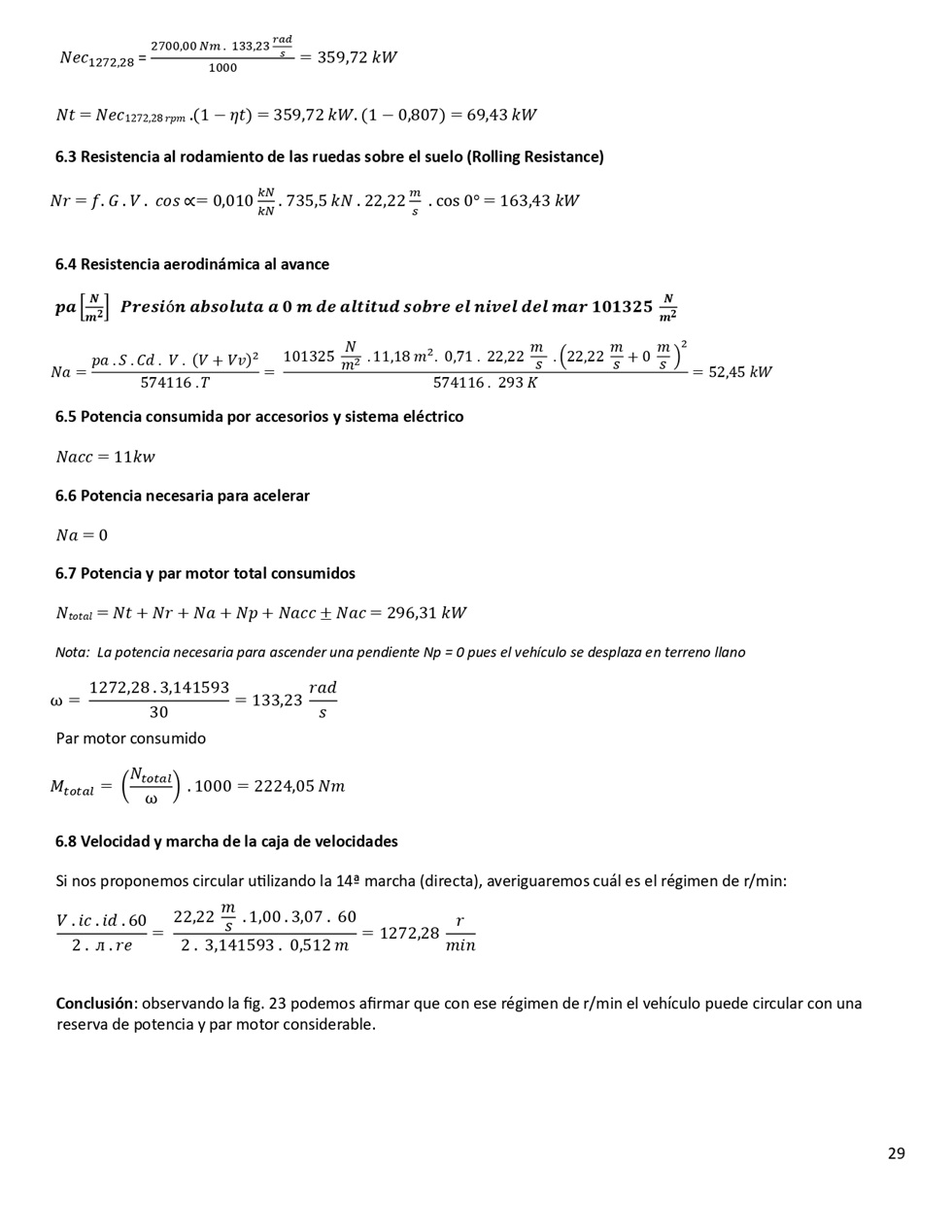 Clculo de la performance de camiones cargados. Pgina 29