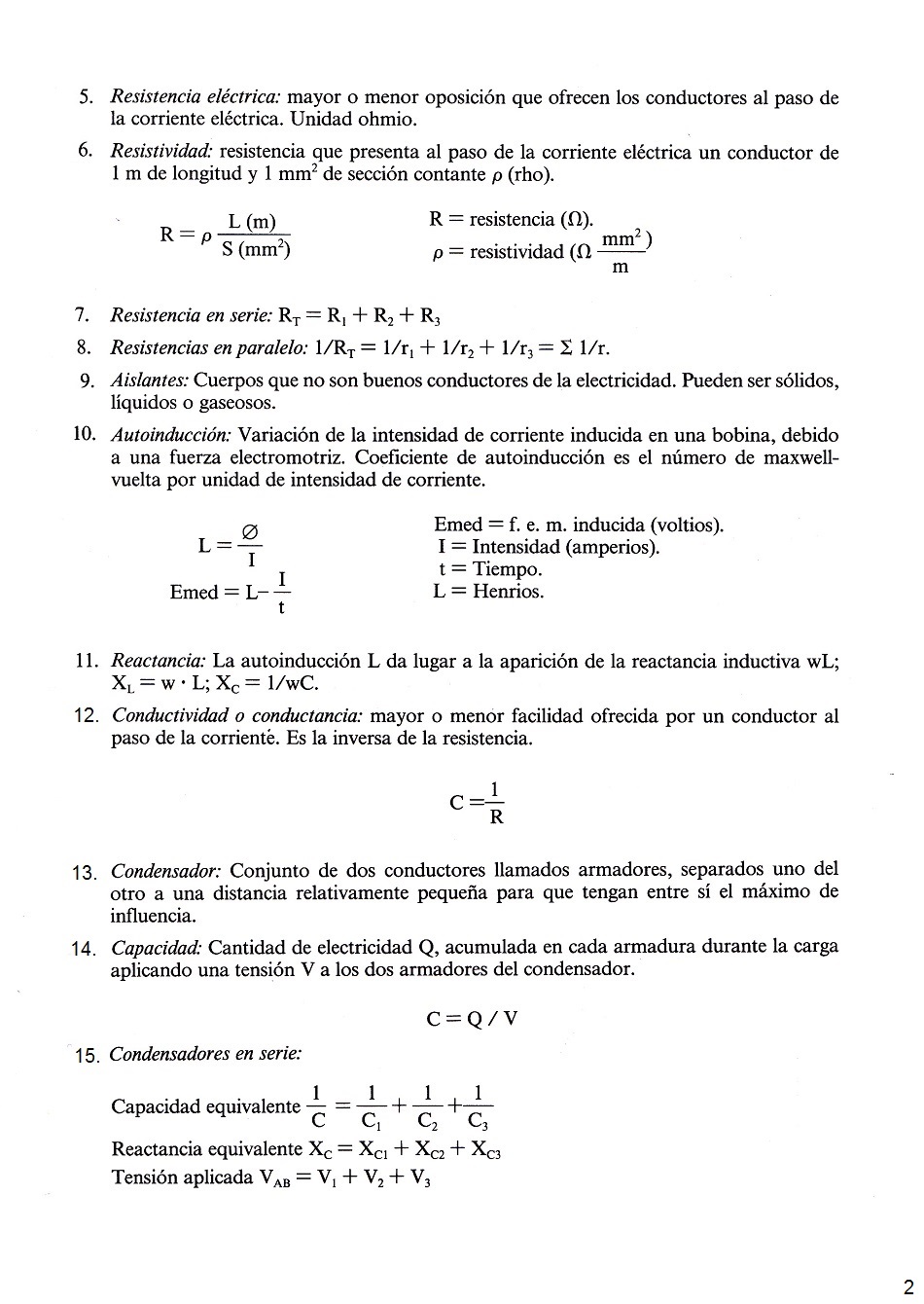 Conceptos generales de electricidad y frmulas elctricas. Pgina 02