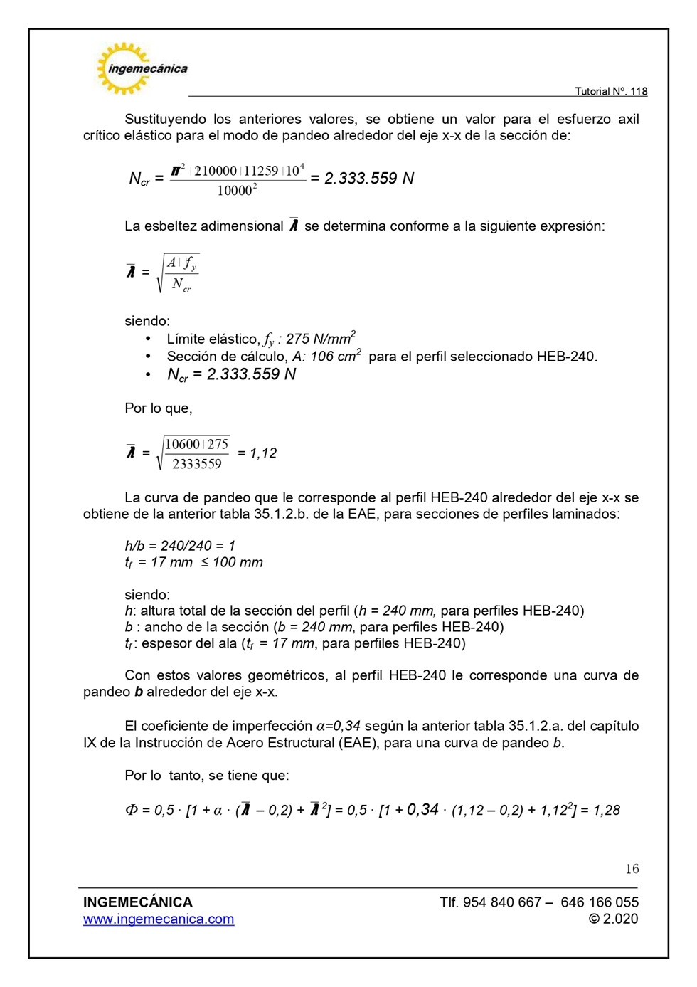 Clculo de pilar metlico sometido a flexin y compresin. Pgina 15