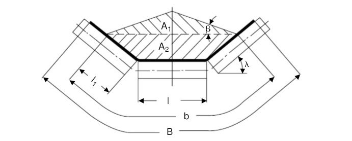 Seccin transversal del material sobre la cinta