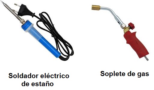 soldador de estao y soplete de gas
