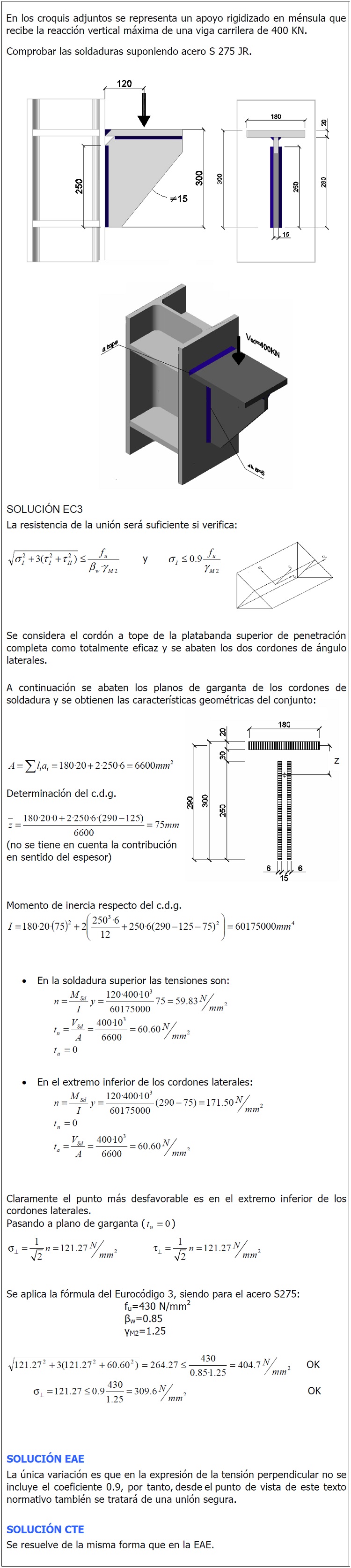 Comprobacin de la soldadura de una viga mnsula a un soporte
