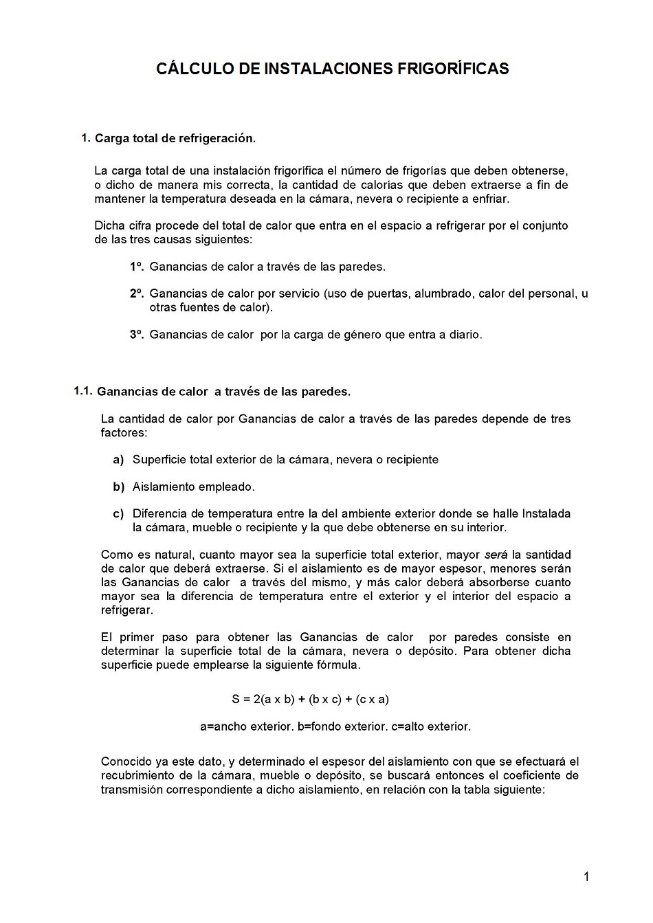 Clculo de instalaciones frigorficas. Pgina 01