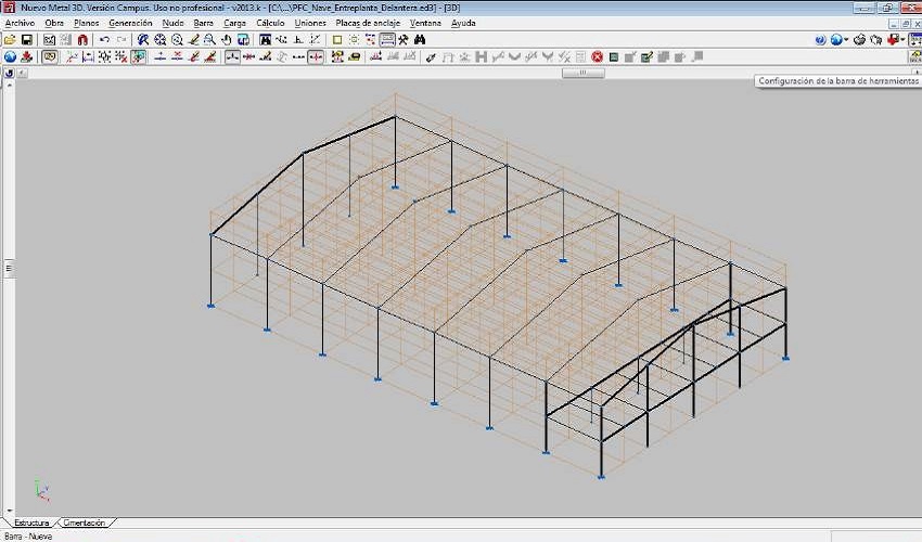 Modelo de barras de la estructura en cype